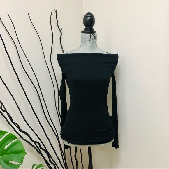 Zara Off Shoulder Mini Black Dress Knit Top Longsleeves - Picture 3 of 9